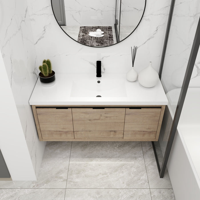 Giga floating bathroom vanity with resin sink and soft-close doors, modern design, wall-mounted with sleek finish.