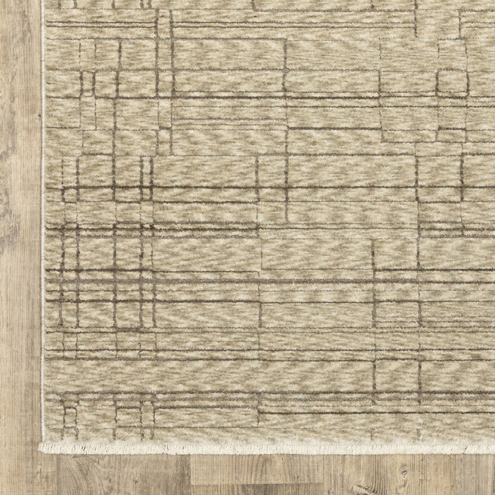 8' X 11' Geometric Area Rug With Fringe - Beige And Brown