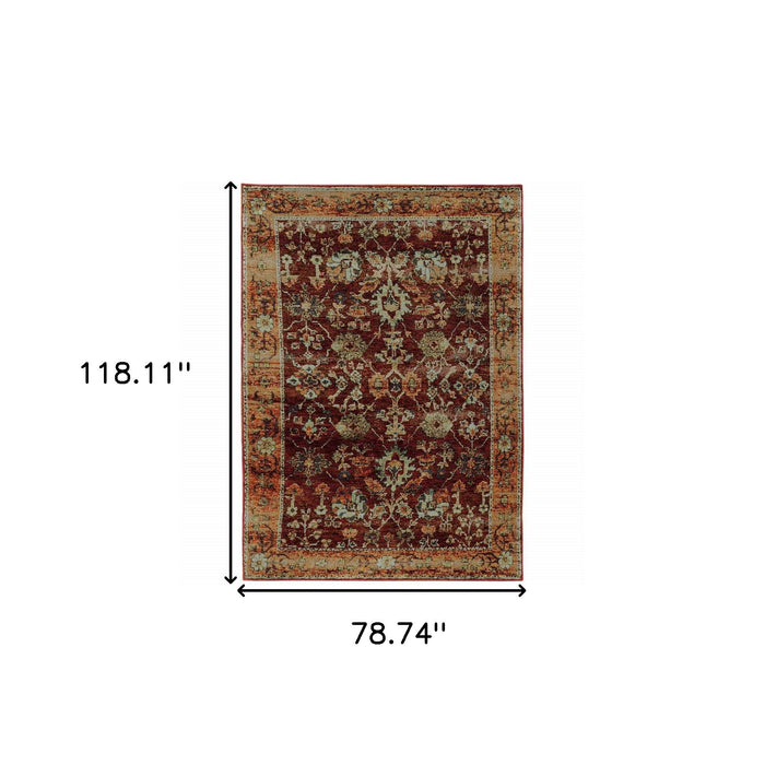 7' x 10' Oriental Power Loom Area Rug - Red And Gold