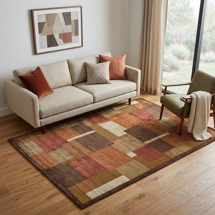 5' X 8' Checkered Hand Knotted Area Rug (744146) - Green / Brown / Orange
