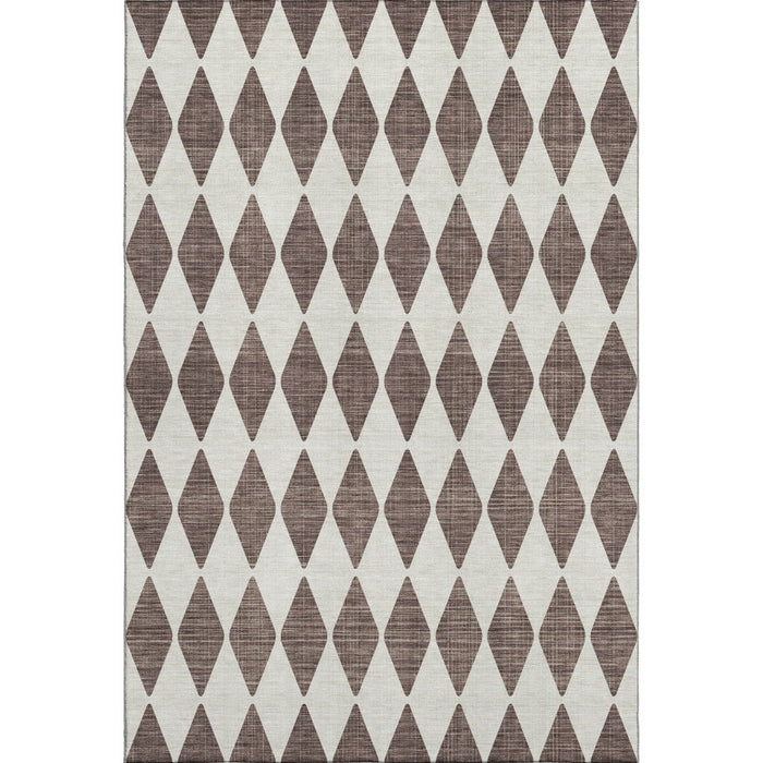 9' X 12' Diamond Washable Area Rug With UV Protection (650037) - Brown / Ivory