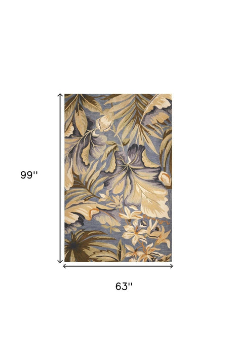 5' x 8' Hand Tufted Tropical Plants Indoor Area Rug - Blue