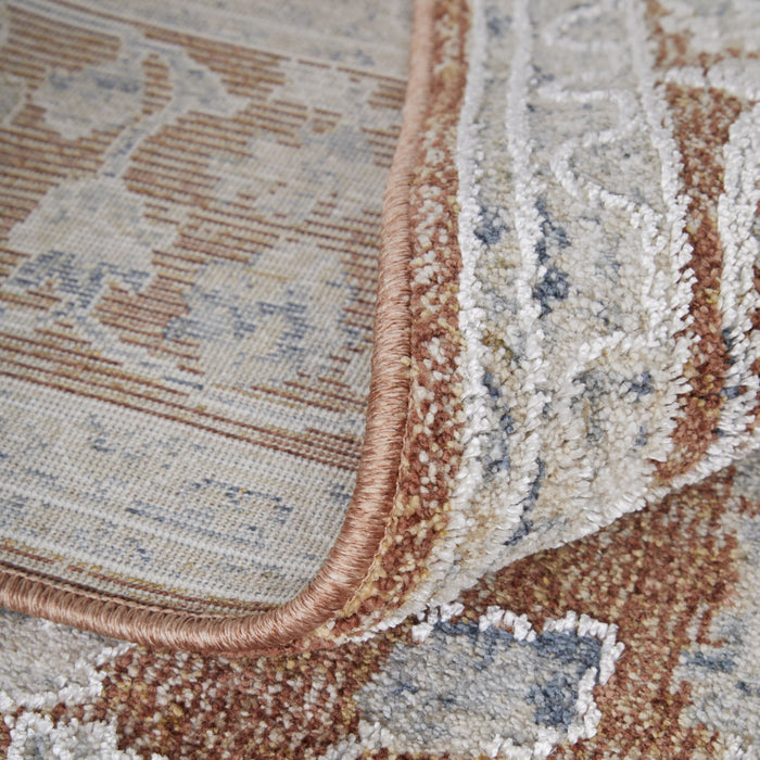 9' X 13' Floral Distressed Area Rug With Fringe - Red