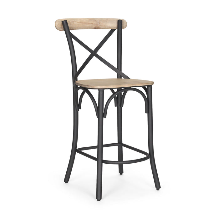 26" Solid Wood And Iron Counter Height Bar Chair - Gray / Natural