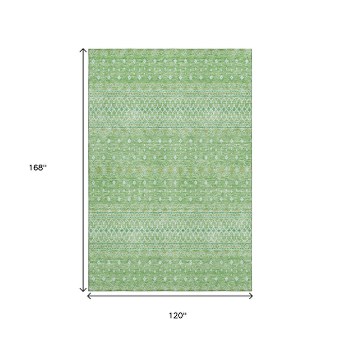10' X 14' Tribal Washable Area Rug With UV Protection (657149) - Artichoke Green / Gold / Ivory