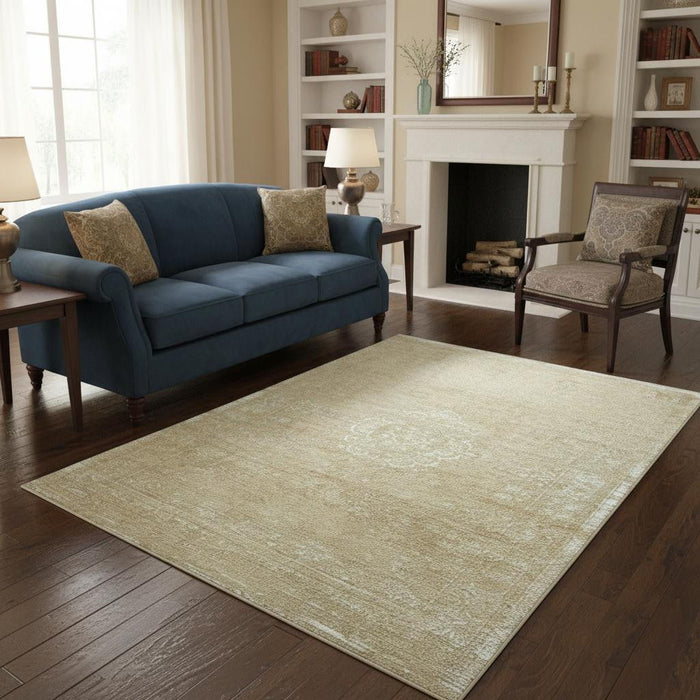 6' X 8' Medallion Washable Area Rug With UV Protection (609897) - Brown / White