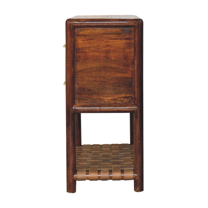 32" Solid Wood Two Drawer Nightstand With Leather Shelf - Brown