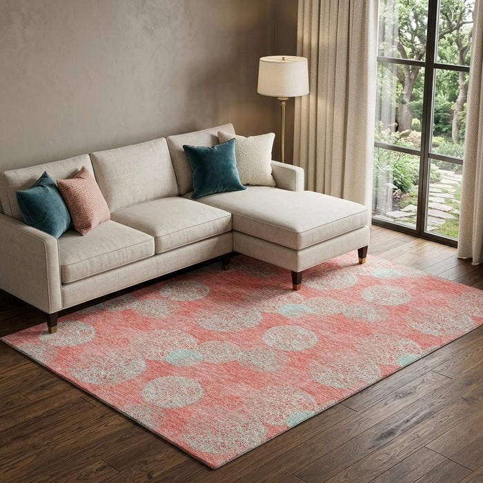 10' X 14' Abstract Washable Area Rug With UV Protection (677207) - Salmon / Ivory