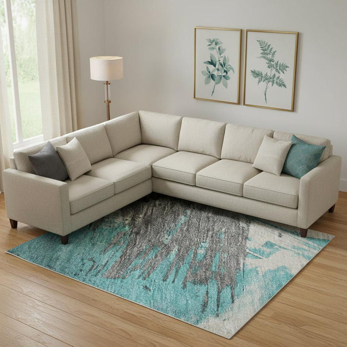 10' X 14' Abstract Washable Area Rug With UV Protection (697926) - Teal / Beige / Ivory
