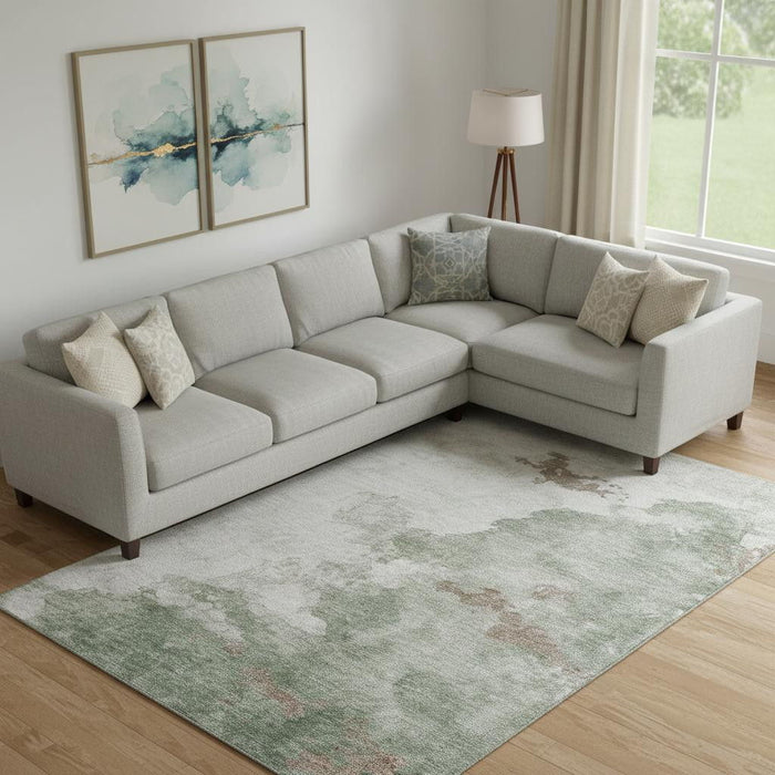 10' X 14' Abstract Washable Area Rug With UV Protection (718139) - Sage / Linen