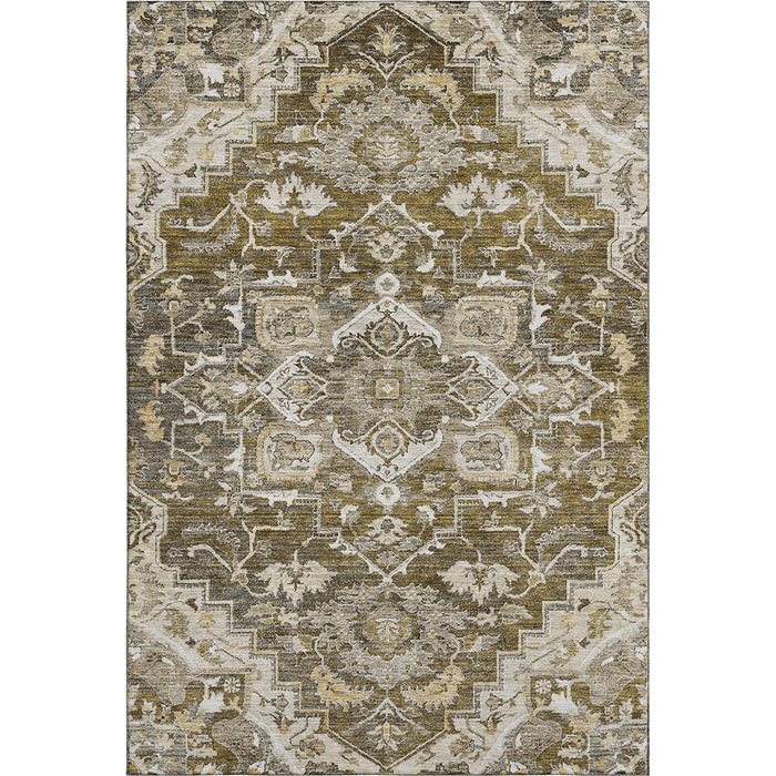 10' X 14' Floral Medallion Washable Area Rug With UV Protection - Brown