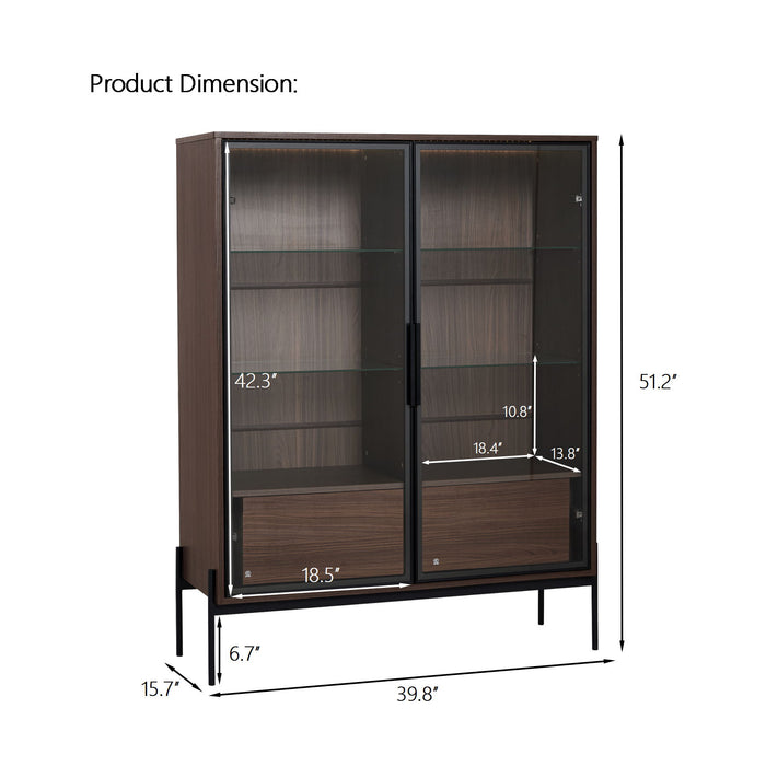 Giga modern minimalist LED display cabinet with tempered glass door and metal legs, showcasing elegant storage and lighting.