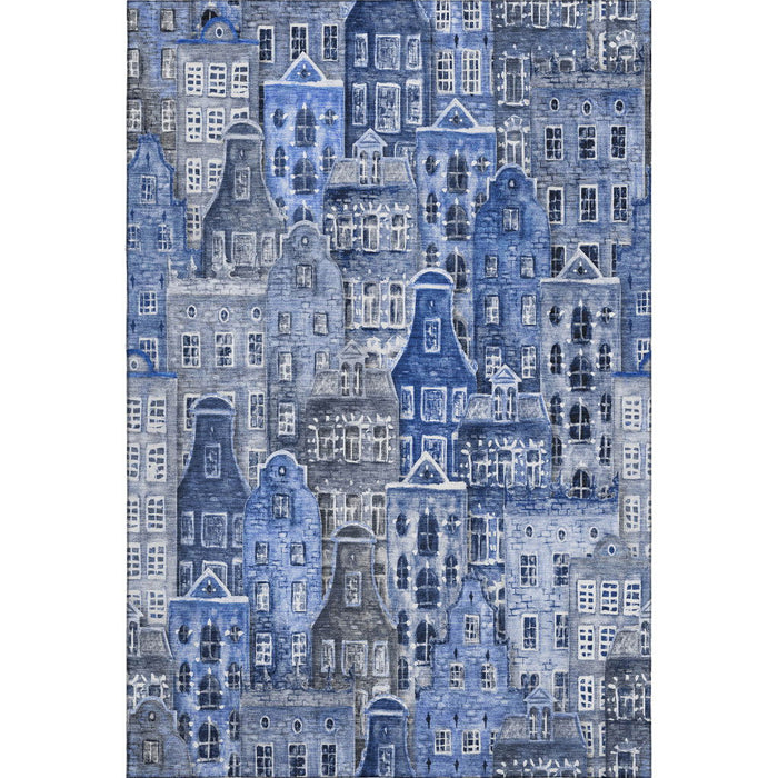 10' X 14' Abstract Geometric Washable Area Rug With UV Protection (650872) - Blue / Gray / Ivory