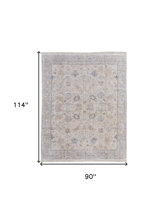 8' X 10' Floral Hand Woven Distressed Area Rug With Fringe - Ivory