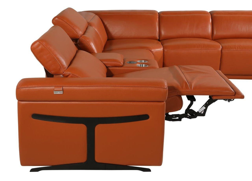 Italian Leather Modular L-Shaped Seven Piece Corner Sectional With Console - Camel