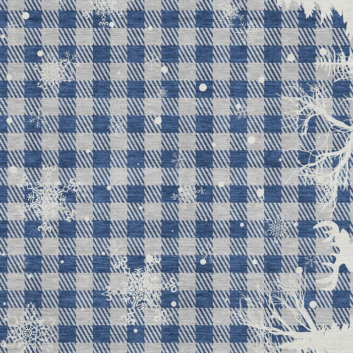 10' X 14' Gingham Washable Area Rug With UV Protection (702305) - Blue / Ivory / Gray
