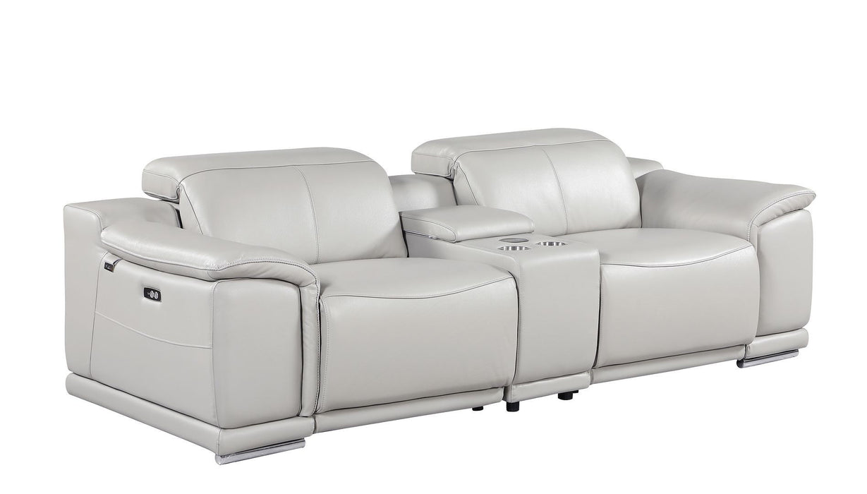Italian Leather Power Reclining Loveseat With Storage (720574) - Light Gray / Silver