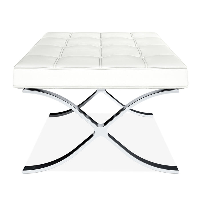 Genuine Leather And Silver Tufted Footstool Ottoman - White