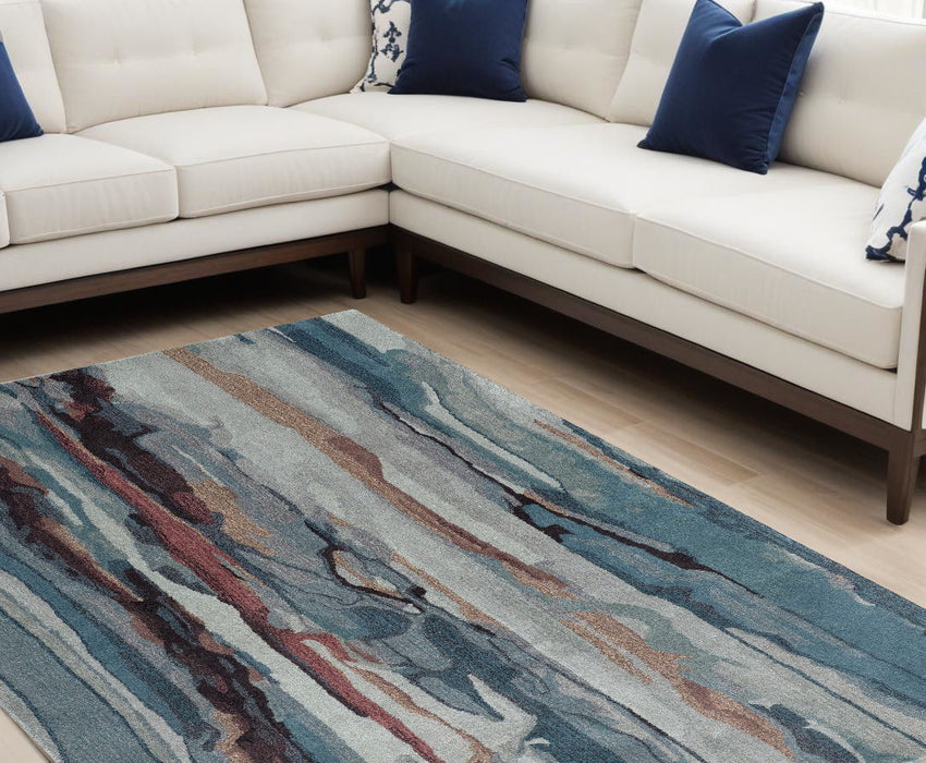 10' x 14' Wool Abstract Hand Tufted Area Rug - Blue And Orange