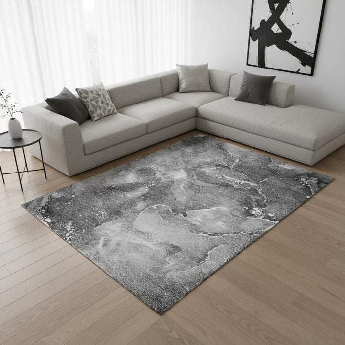 9' X 12' Abstract Washable Area Rug With UV Protection (647229) - Gray / Ivory