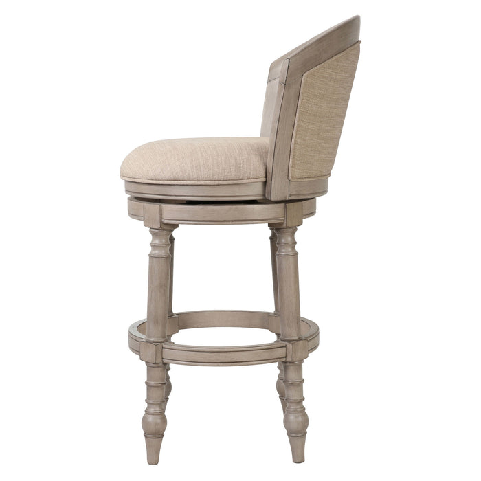 Fabric Faux Leather And Solid Wood Low Back Bar Height Swivel Bar Chair - Beige / Gray