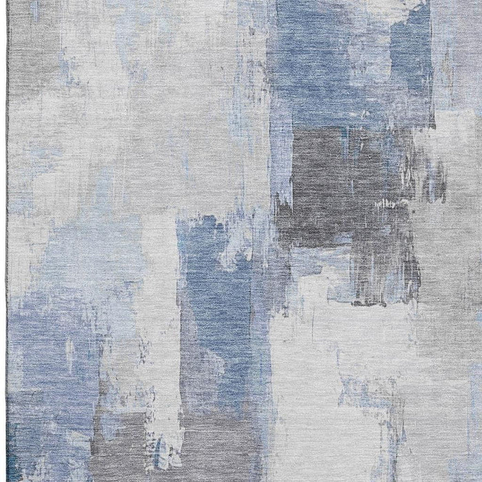 10' X 14' Abstract Washable Area Rug With UV Protection (709648) - Denim Blue / Gray / Ivory