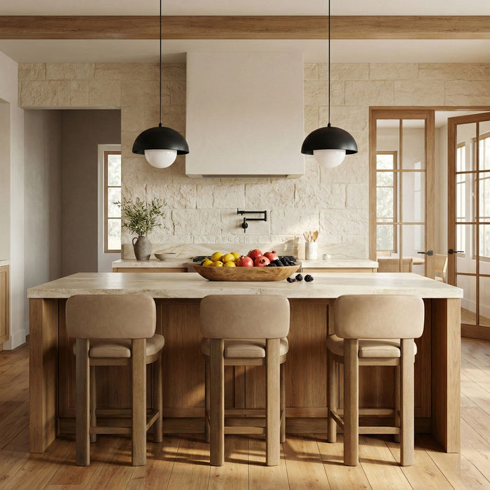Set of two Meridian Furniture Paloma faux leather counter stools with brown frames, featuring upholstered seats and modern design.