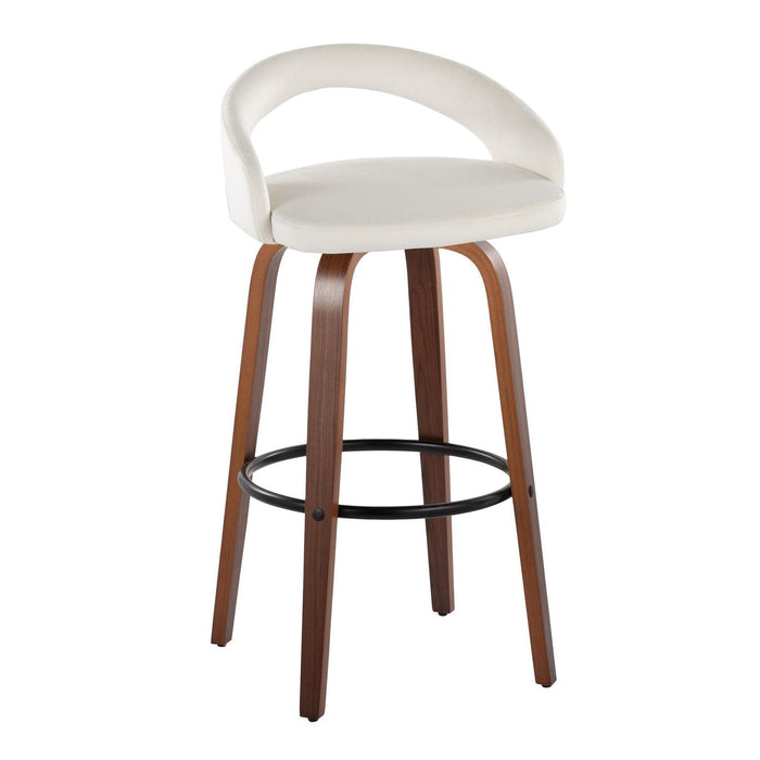 Grotto - Upholstered Fixed-Height Barstool (Set of 2) - Walnut Wood