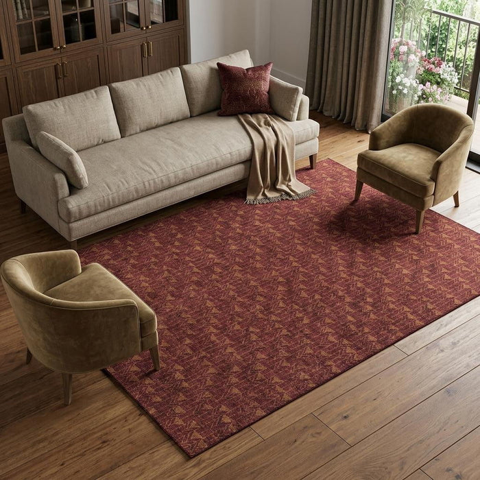 10' X 14' Geometric Washable Area Rug With UV Protection (647080) - Burgundy / Brown