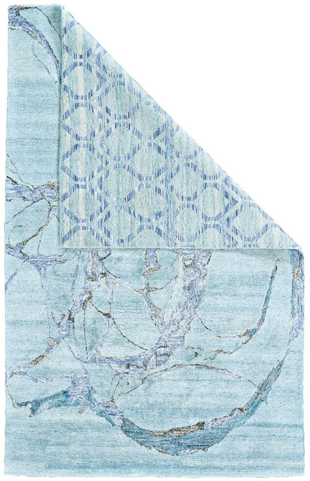 5' x 8' Abstract Hand Tufted Viscose Area Rug - Blue And Ivory