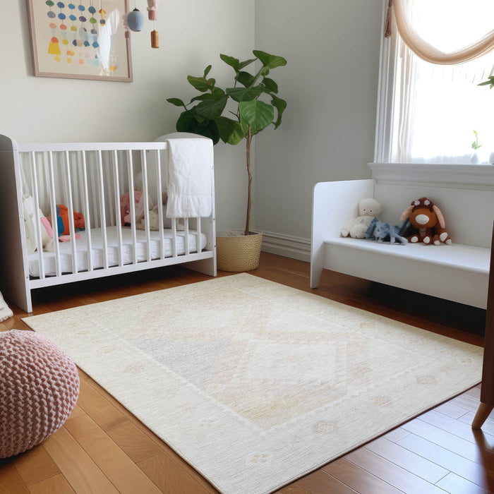 8' X 10' Geometric Washable Area Rug With UV Protection - Gray And Ivory