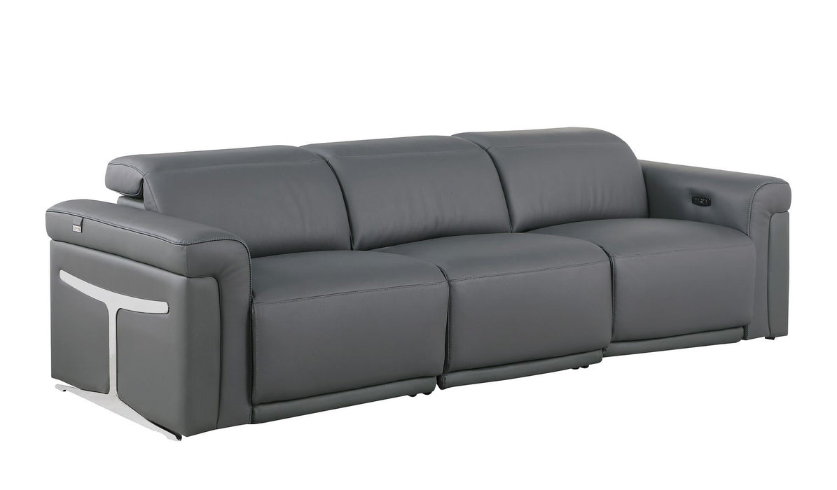 Top Grain Leather Reclining Metal USB Sofa (720359) - Dark Gray
