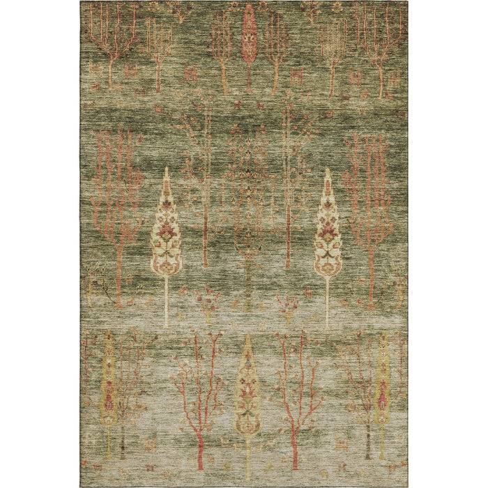 10' X 14' Floral Washable Area Rug With UV Protection (708187) - Artichoke Green / Rust