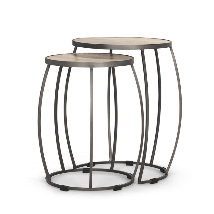 Solid Wood Iron Round Frame Nested Tables (Set of 2) - Natural / Silver
