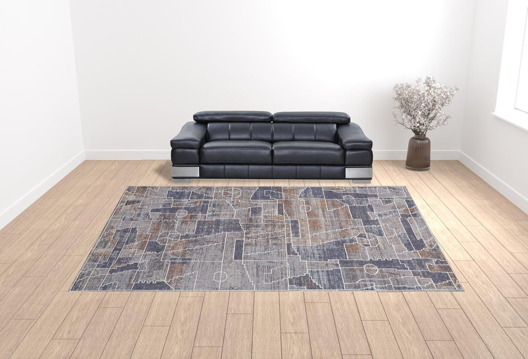 12' x 15' Geometric Power Loom Stain Resistant Area Rug - Blue Gray And Orange