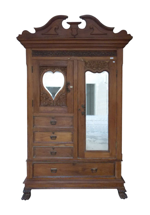 Reclaimed Wood Carved Scrollwork Accent Cabinet With Two Doors Four Drawers - Brown