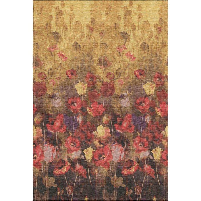 10' X 14' Floral Washable Area Rug With UV Protection (678191) - Gold / Red / Yellow