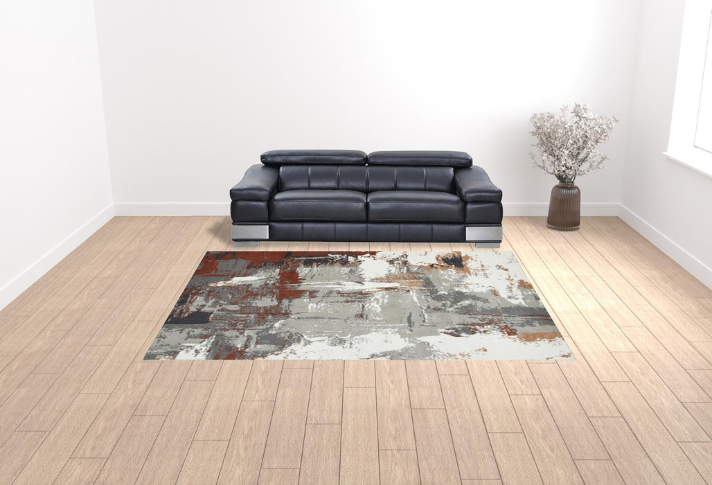 9' x 12' Abstract Power Loom Area Rug - Ivory Gray And Rust