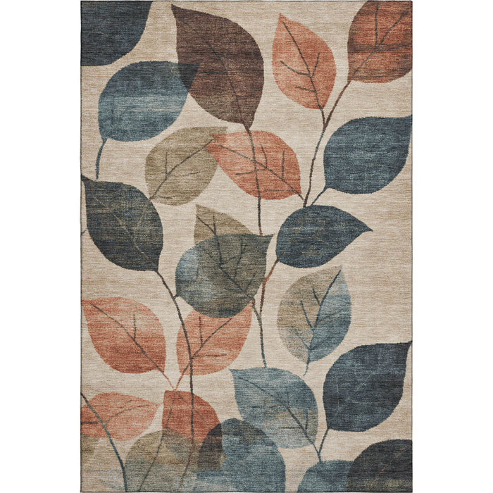 10' X 14' Floral Washable Area Rug With UV Protection (709258) - Beige / Copper / Denim Blue