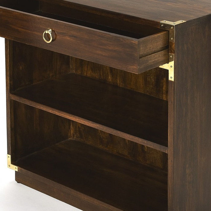 Two Tier Bookcase With A Drawer - Dark Brown
