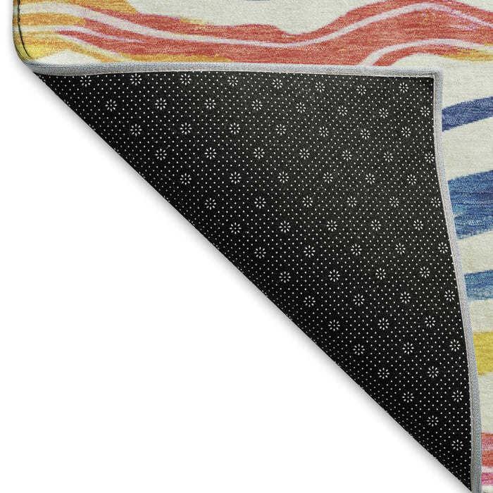 10' X 14' Striped Washable Area Rug With UV Protection (694562) - Ivory / Blue / Yellow / Pink
