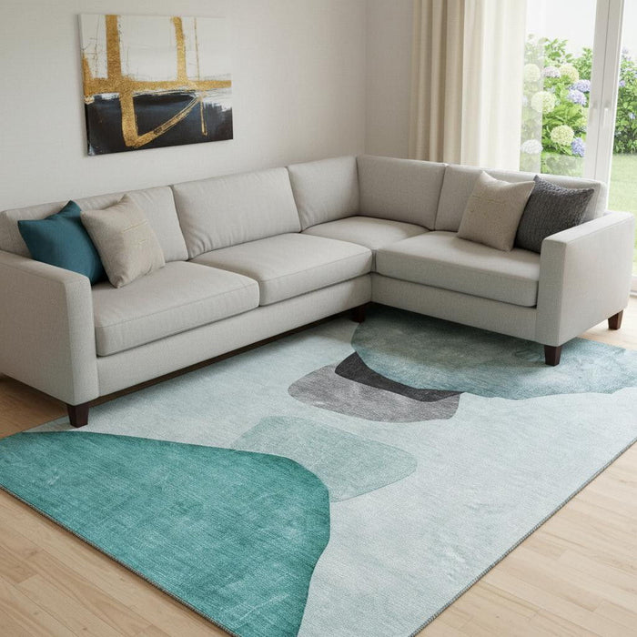 8' X 10' Abstract Washable Area Rug With UV Protection (648488) - Teal / Gray