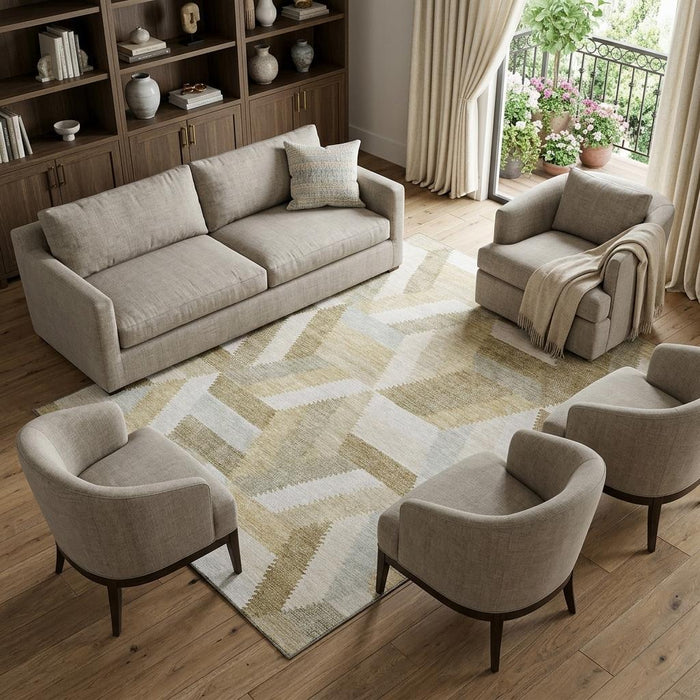 10' X 14' Geometric Washable Area Rug With UV Protection (692460) - Tan / Ivory / Brown
