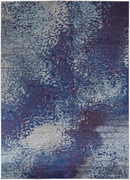 10' x 14' Abstract Power Loom Stain Resistant Area Rug - Blue Purple And Ivory