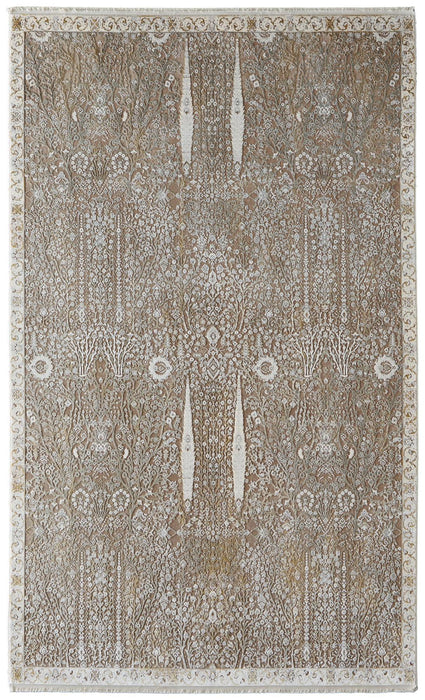 8' X 11' Floral Area Rug With Fringe (744231) - Ivory / Taupe / Gold