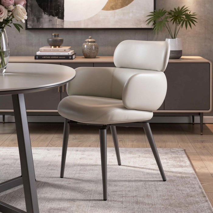 Faux Leather Metal Dining Arm Chair - Light Gray / Black