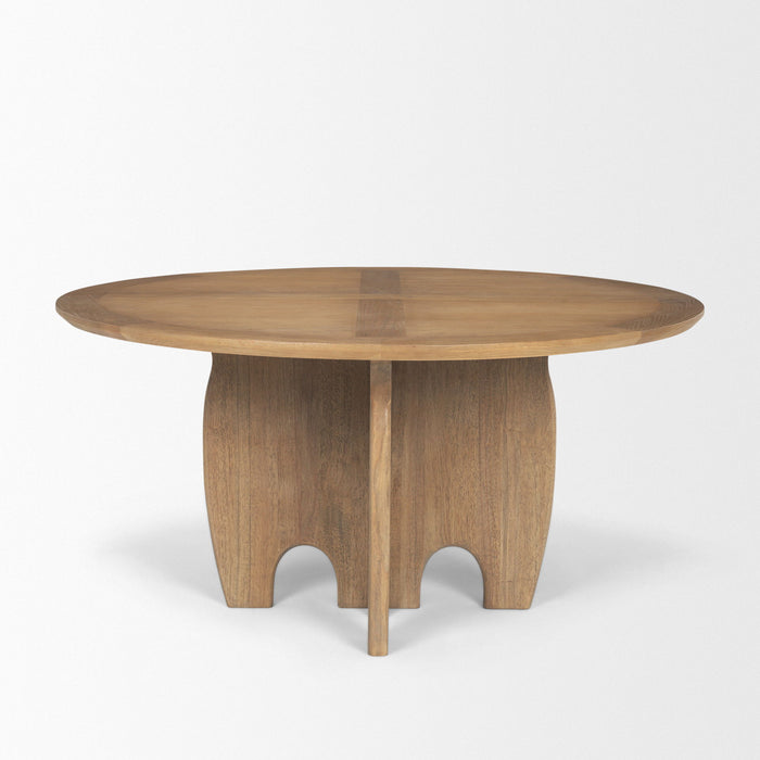 59" Solid Wood Pedestal Base Round Top Dining Table - Brown