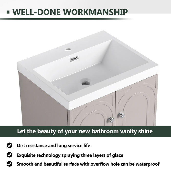 Giga contemporary freestanding bathroom vanity with resin sink, soft-close cabinet doors, sleek design, and modern style.