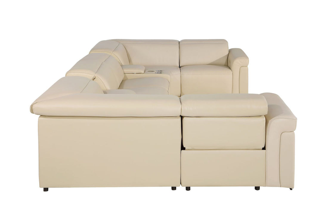 Italian Leather Power Reclining U Shaped Eight Piece Sectional With Console - Beige