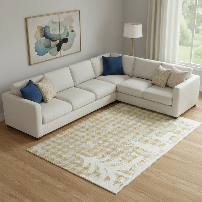 10' X 14' Gingham Washable Area Rug With UV Protection (702317) - Gold / Gray / Ivory